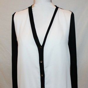 Monteau Black White Silky Cardigan Sweater Medium